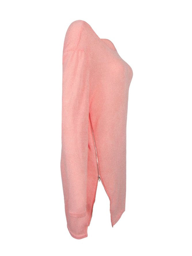 Unifarben Flauschiger Pullover mit Reißverschluss Lässig für Damen 2023 Noracora